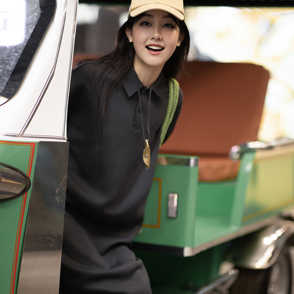 Casual Polo Neck Dress with Loose Lapel 109