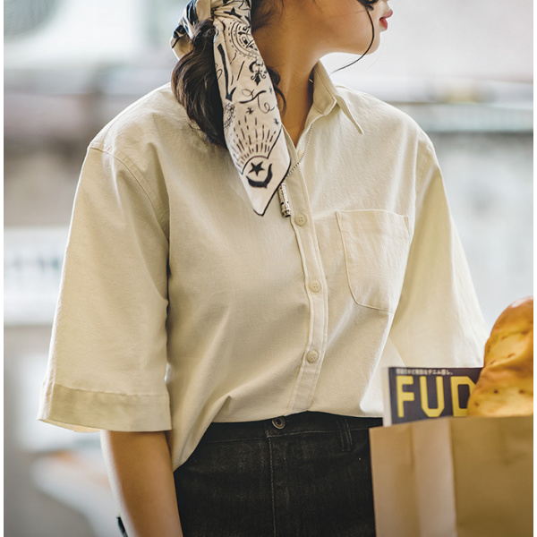Retro Trumpet Mid-Sleeve Cotton and Linen 126
