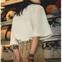 Retro Trumpet Mid-Sleeve Cotton and Linen 126