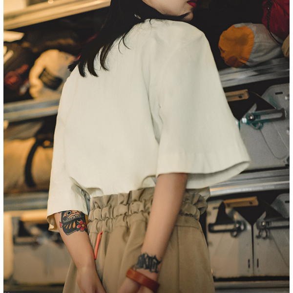 Retro Trumpet Mid-Sleeve Cotton and Linen 126