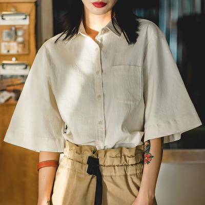 Retro Trumpet Mid-Sleeve Cotton and Linen 126