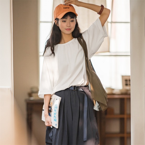 Simple Round Neck Pullover Looks Thin Lazy Short Sleeves 106