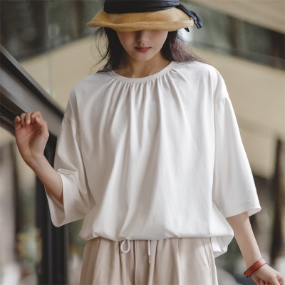 Simple Round Neck Pullover Looks Thin Lazy Short Sleeves 106