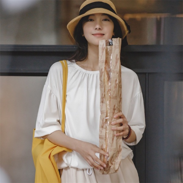 Simple Round Neck Pullover Looks Thin Lazy Short Sleeves 106