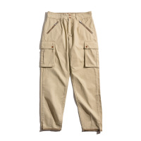 Khaki Tapered Mountain Army Pants Washed Mid Rise Straight 100