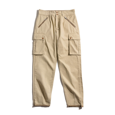 Khaki Tapered Mountain Army Pants Washed Mid Rise Straight 100