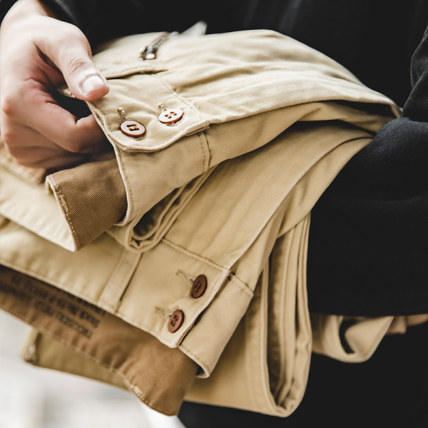 Khaki Tapered Mountain Army Pants Washed Mid Rise Straight 100