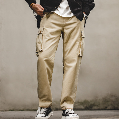 Khaki Tapered Mountain Army Pants Washed Mid Rise Straight 100