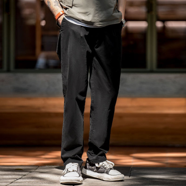 Retro Brushed Elastic Slim Casual Tapered Long Pants Men 97