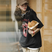 Round Neck Pullover Distressed Print Short Sleeves 115