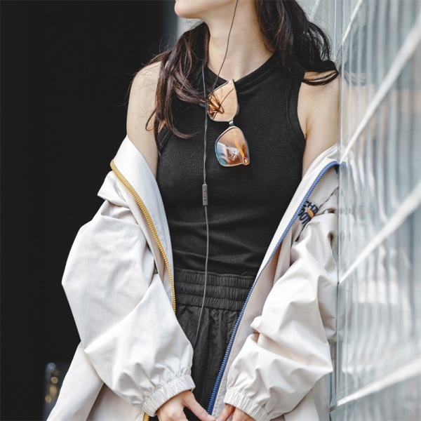 Slim Racer Vest with Solid Color Suspenders and Outerwear 123