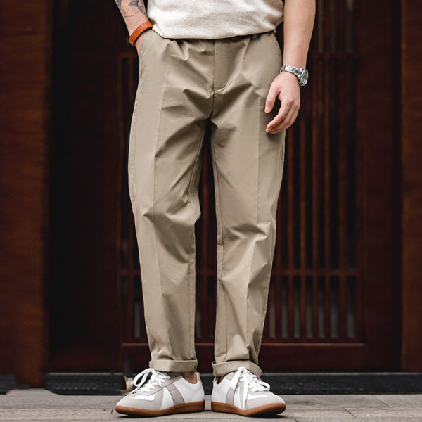Straight-Leg Mid-Rise Slacks Tapered Drape Wear-Resistant Suit Pants 84