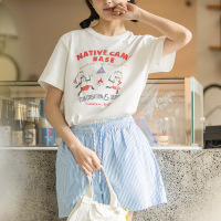 Vintage Print Short Sleeve Cotton Breathable Loose Top 108