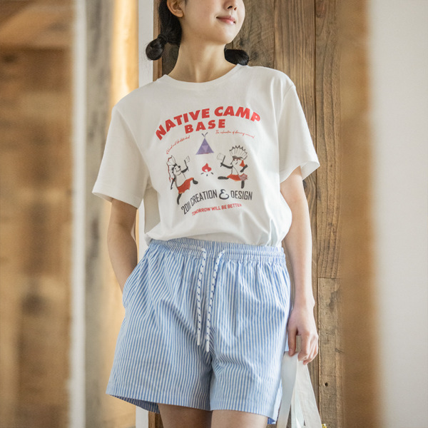 Vintage Print Short Sleeve Cotton Breathable Loose Top 108