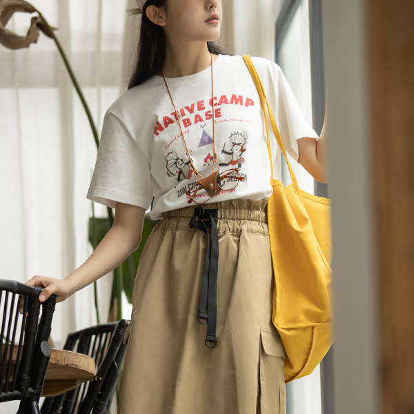 Vintage Print Short Sleeve Cotton Breathable Loose Top 108