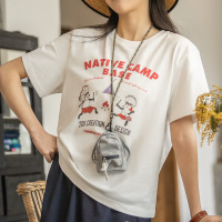 Vintage Print Short Sleeve Cotton Breathable Loose Top 108