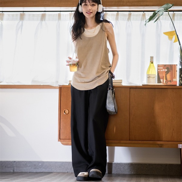 Dark Plaid Black Japanese Casual Wide-Leg Pants Commuting Thin 139