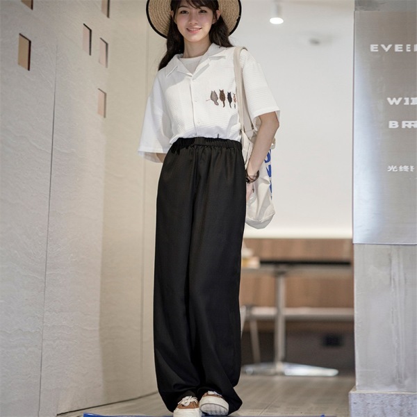 Dark Plaid Black Japanese Casual Wide-Leg Pants Commuting Thin 139