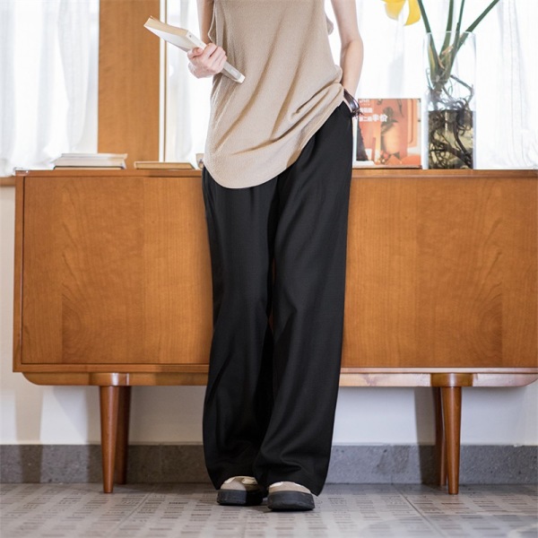 Dark Plaid Black Japanese Casual Wide-Leg Pants Commuting Thin 139
