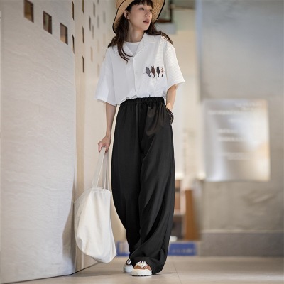 Dark Plaid Black Japanese Casual Wide-Leg Pants Commuting Thin 139