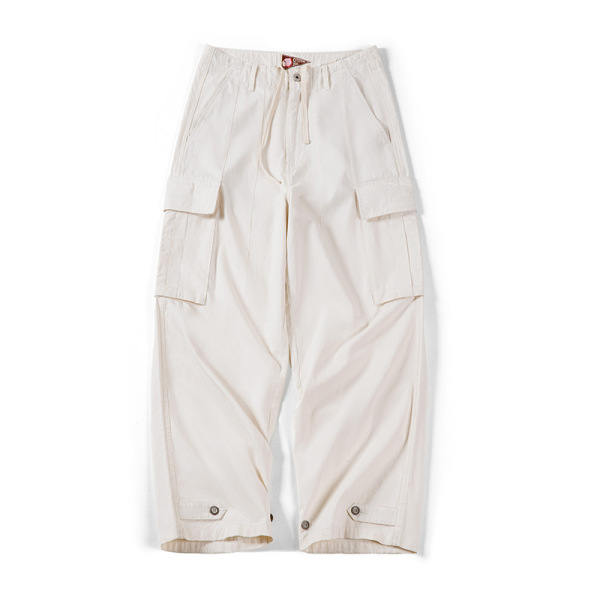 Casual Loose Wide-Leg Pants White Pocket Overalls 137