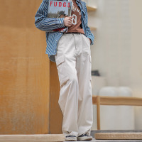 Casual Loose Wide-Leg Pants White Pocket Overalls 137