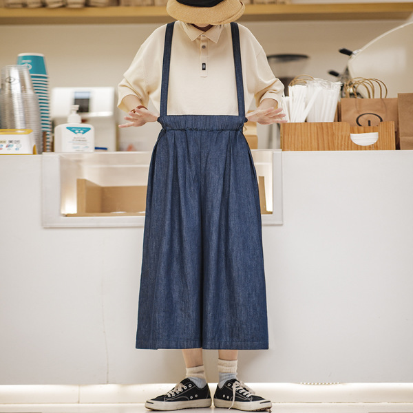 Loose High Waist Overalls Casual Wide Leg Cropped Trousers Spring 144
