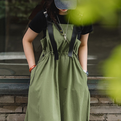 Tooling Green Casual Mountain Strap Long Dress 156