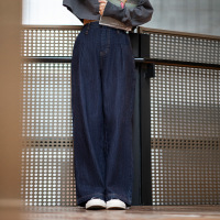 Washed Blue Denim Wide-Leg Pants Casual Pants High Waist 150