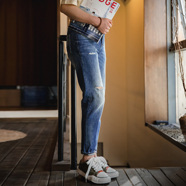 Washed Vintage Denim Straight Beggar Pants 149